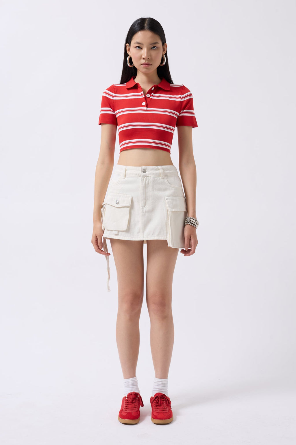 Cargo Pocket Mini White Denim Skirt