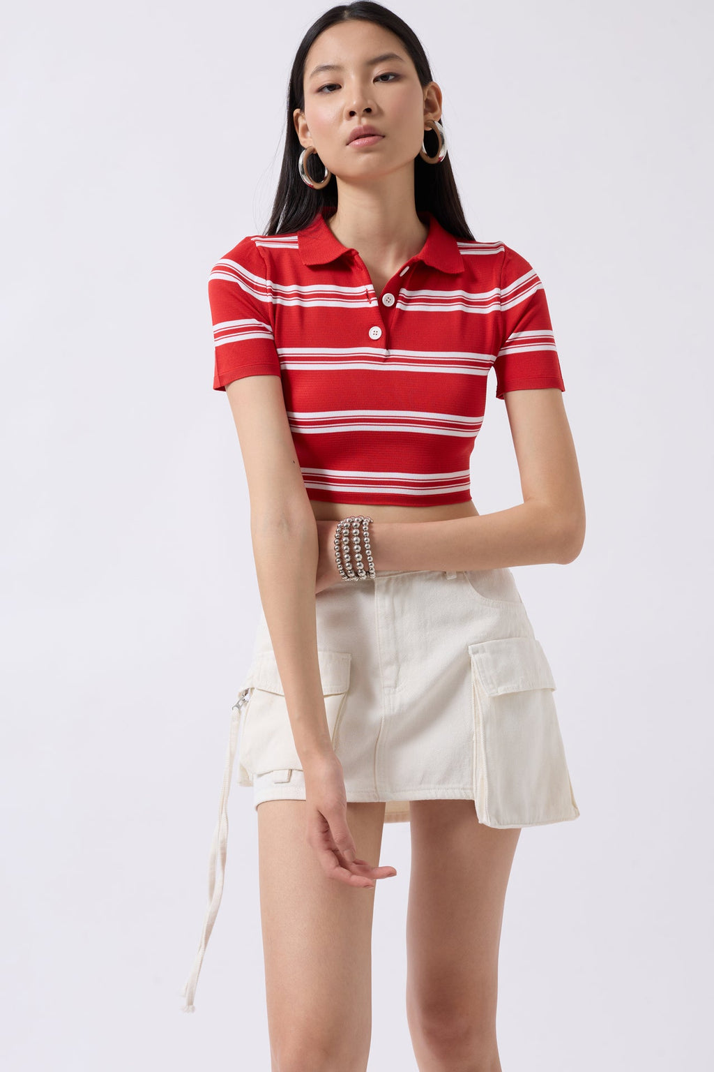 Cargo Pocket Mini White Denim Skirt