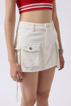 Cargo Pocket Mini White Denim Skirt