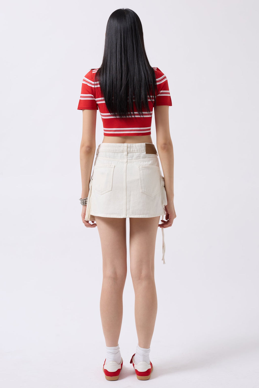 Cargo Pocket Mini White Denim Skirt