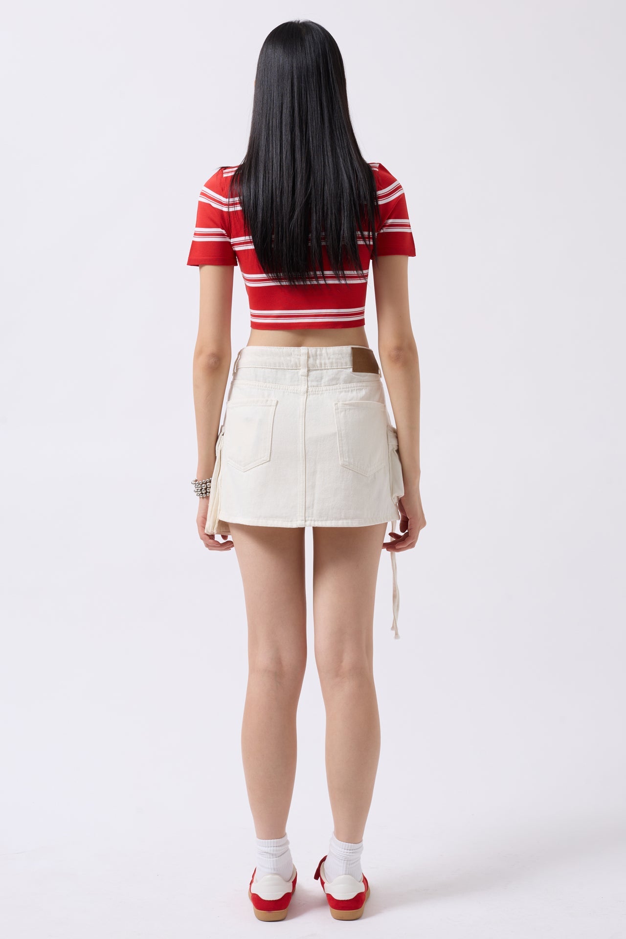 Cargo Pocket Mini White Denim Skirt