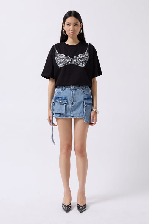 Cargo Pocket Mini Blue Denim Skirt