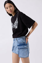 Cargo Pocket Mini Blue Denim Skirt