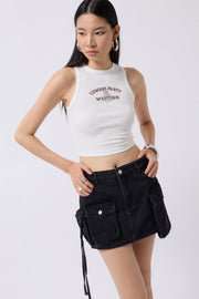 Cargo Pocket Mini Gray Denim Skirt
