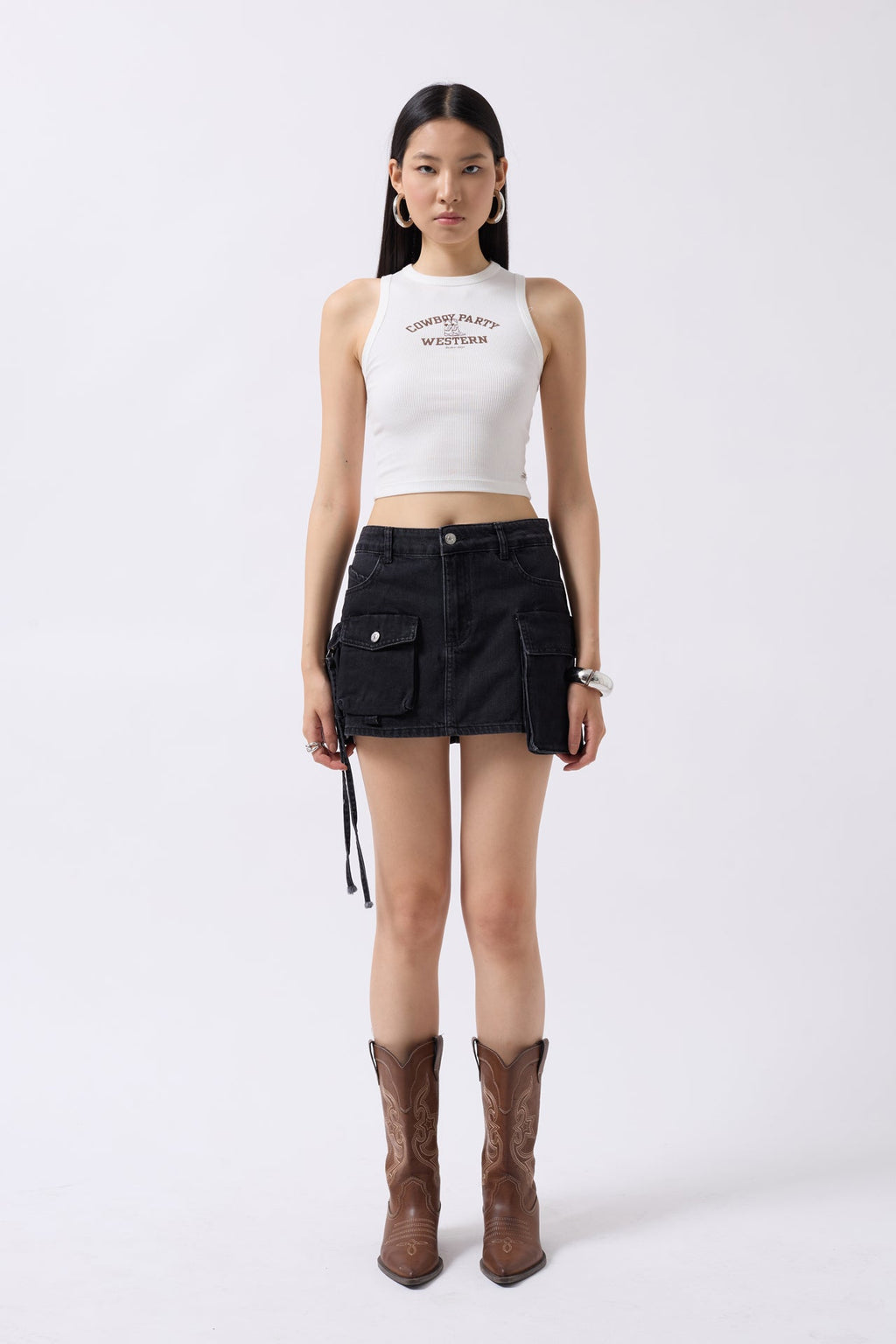 Cargo Pocket Mini Gray Denim Skirt