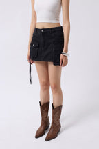 Cargo Pocket Mini Gray Denim Skirt