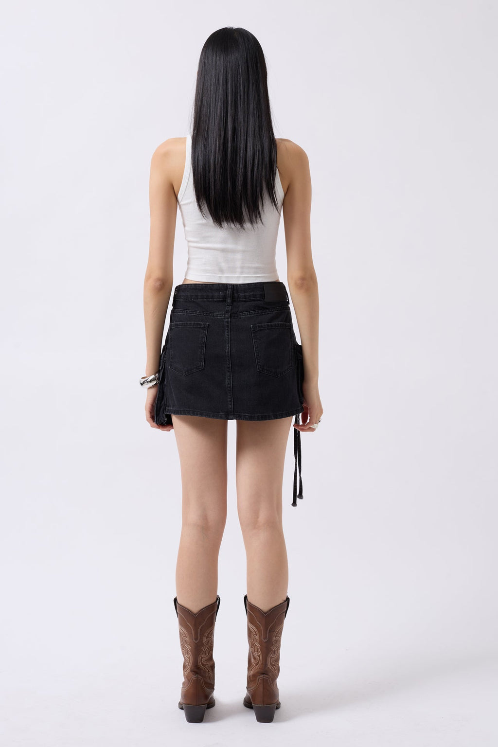 Cargo Pocket Mini Gray Denim Skirt