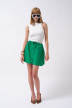 Elastic Waist Buttoned Green Mini Skirt