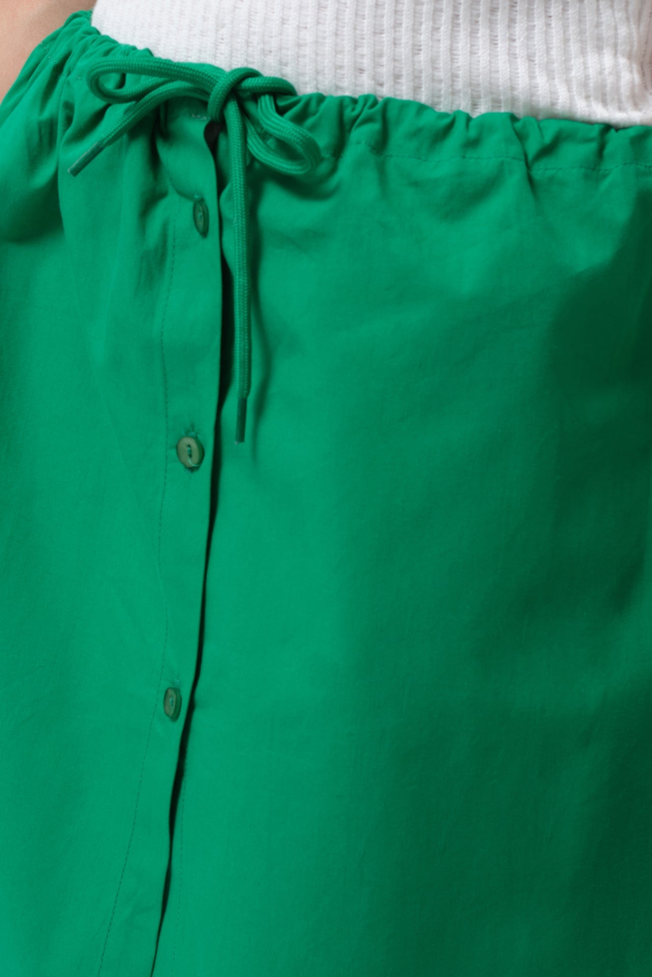 Elastic Waist Buttoned Green Mini Skirt