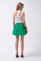 Elastic Waist Buttoned Green Mini Skirt