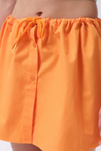 Elastic Waist Buttoned Orange Mini Skirt