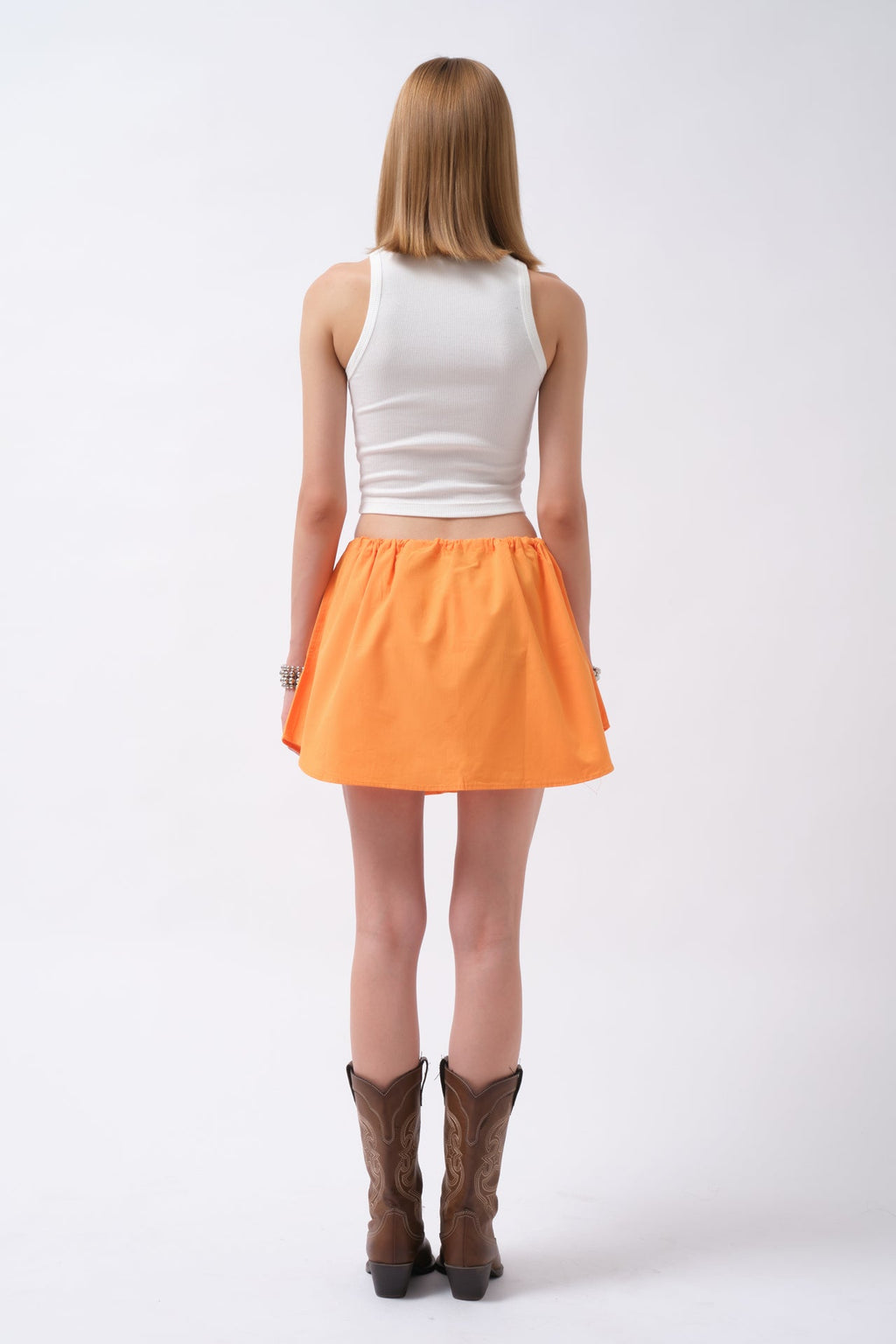 Elastic Waist Buttoned Orange Mini Skirt