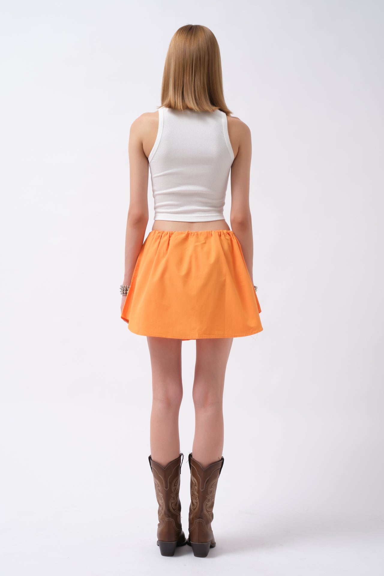 Elastic Waist Buttoned Orange Mini Skirt