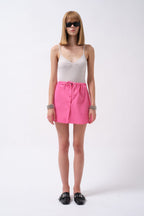 Elastic Waist Buttoned Fuchsia Mini Skirt