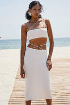 String Detail Textured Ecru Maxi Skirt