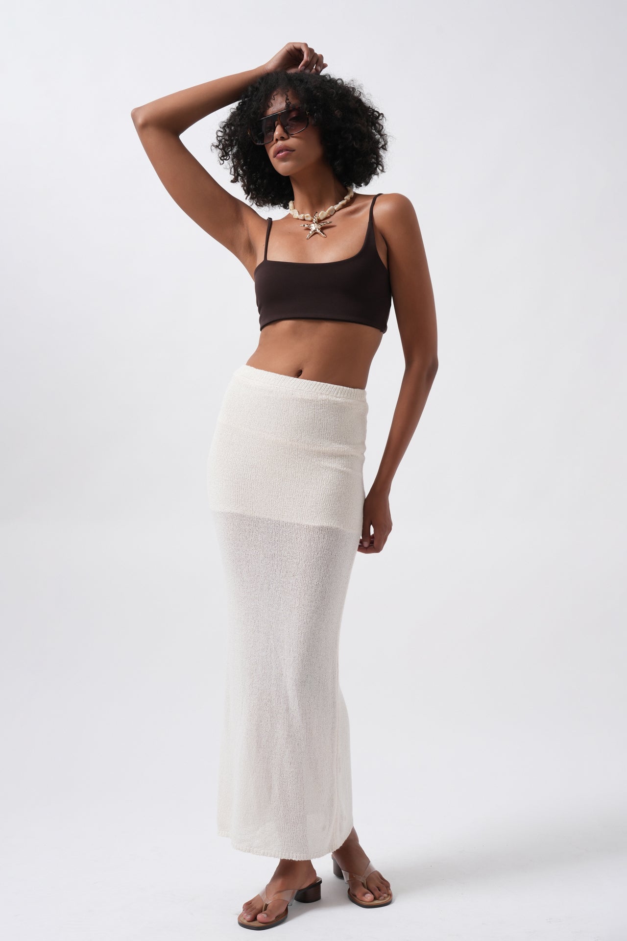 Maxi Length Textured Ecru Skirt