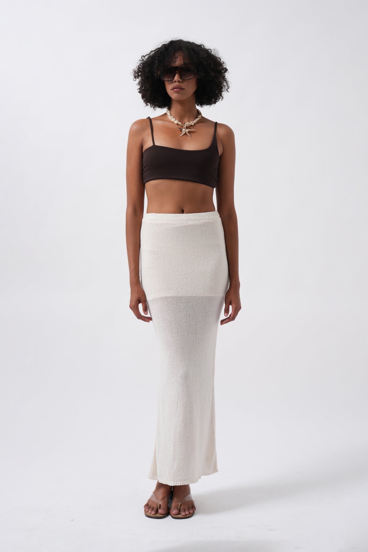Maxi Length Textured Ecru Skirt