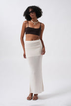 Maxi Length Textured Ecru Skirt