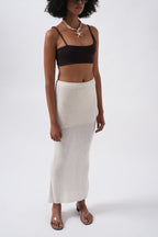Maxi Length Textured Ecru Skirt