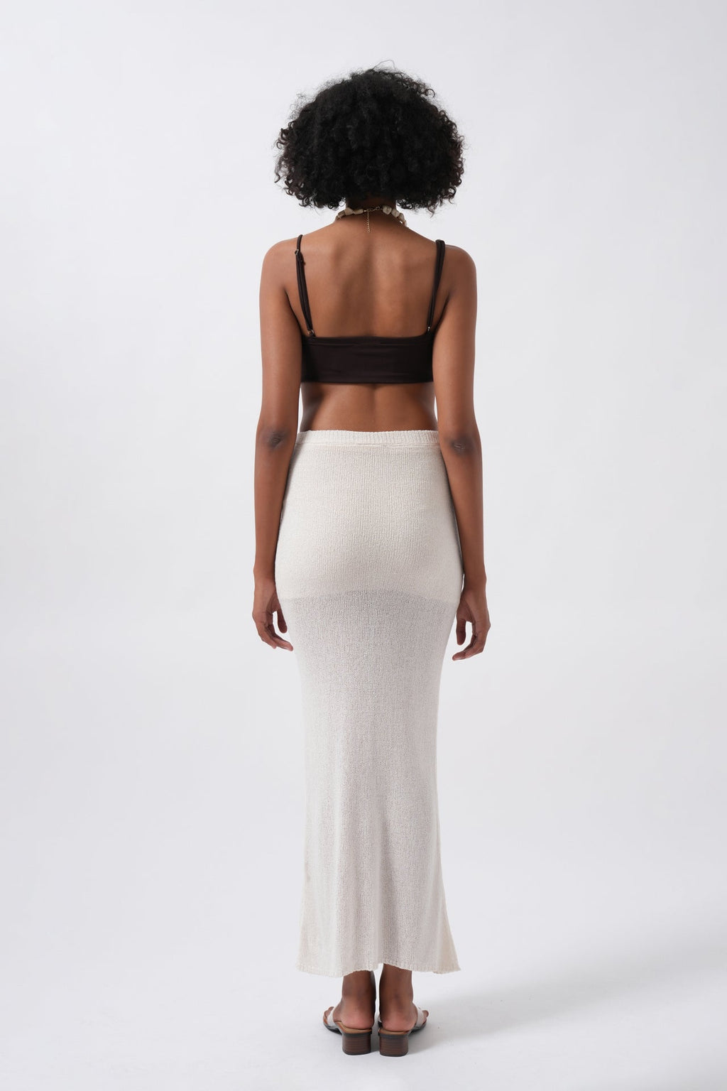 Maxi Length Textured Ecru Skirt