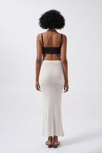 Maxi Length Textured Ecru Skirt