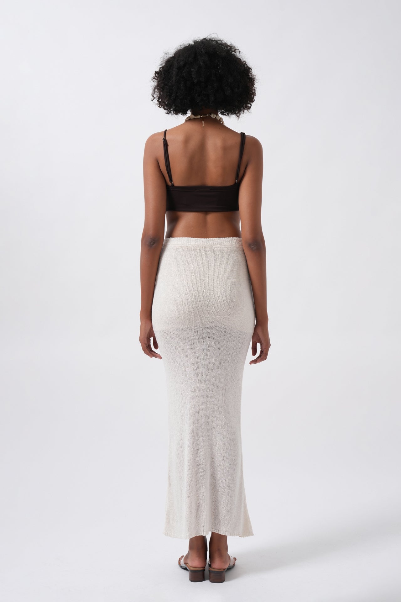 Maxi Length Textured Ecru Skirt