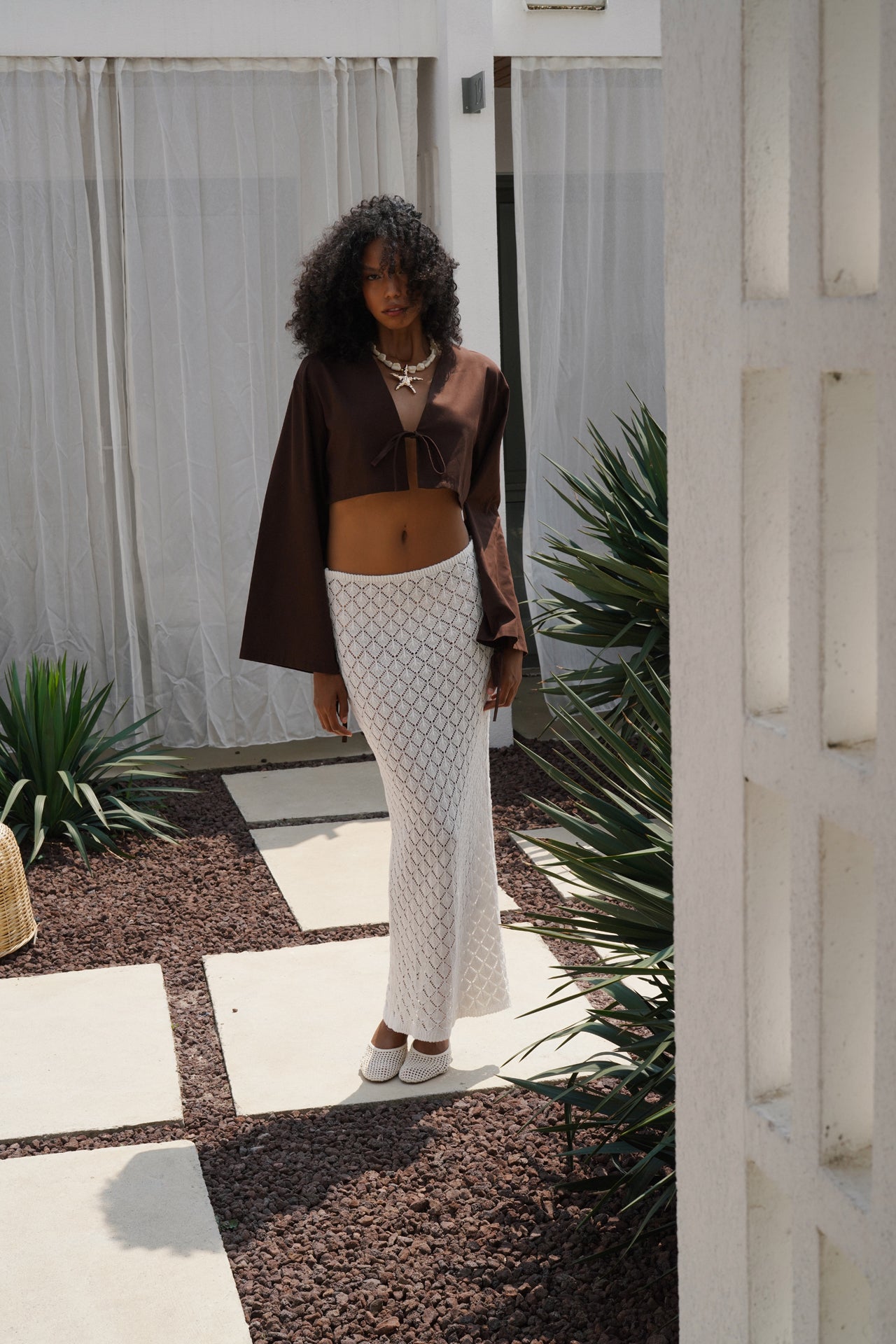 Maxi Length Openwork White Skirt