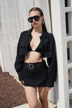 Button Detay Black Crop Jacket