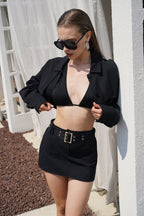 Button Detay Black Crop Jacket