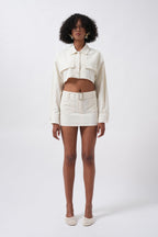Button Detay Ecru Crop Jacket