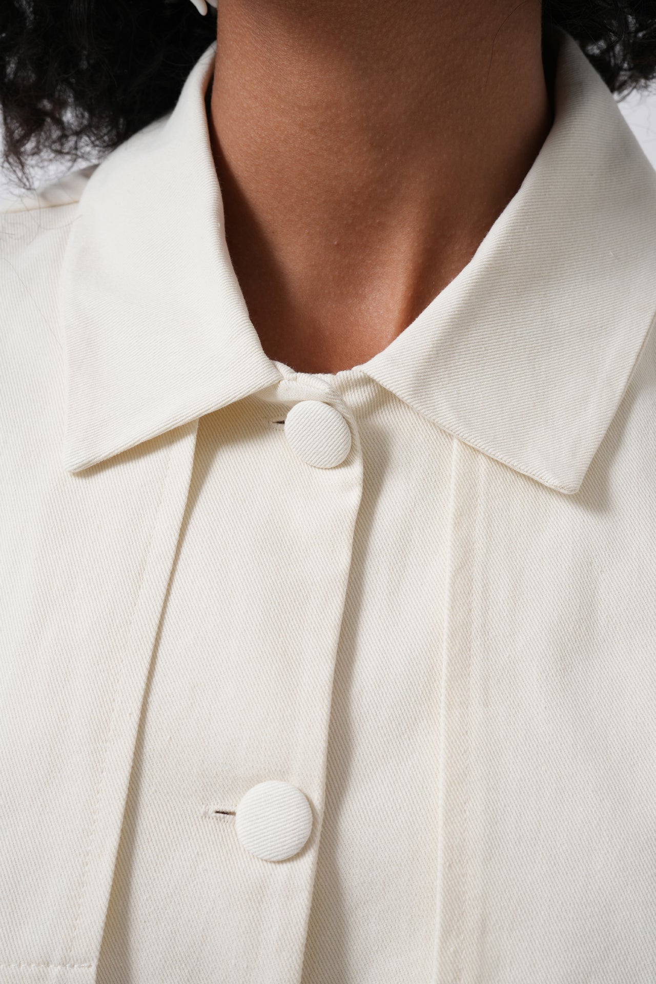 Button Detay Ecru Crop Jacket
