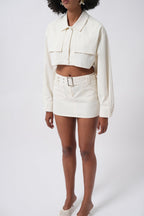 Button Detay Ecru Crop Jacket