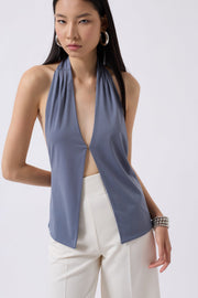 V Neck Backless Gray Blouse