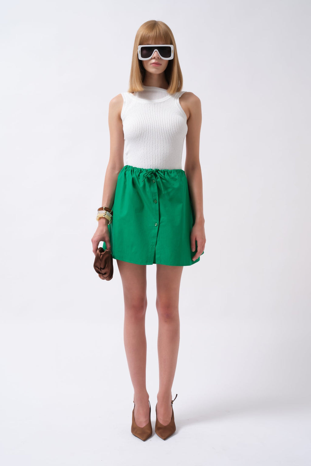 Cutout Ribbed White Blouse