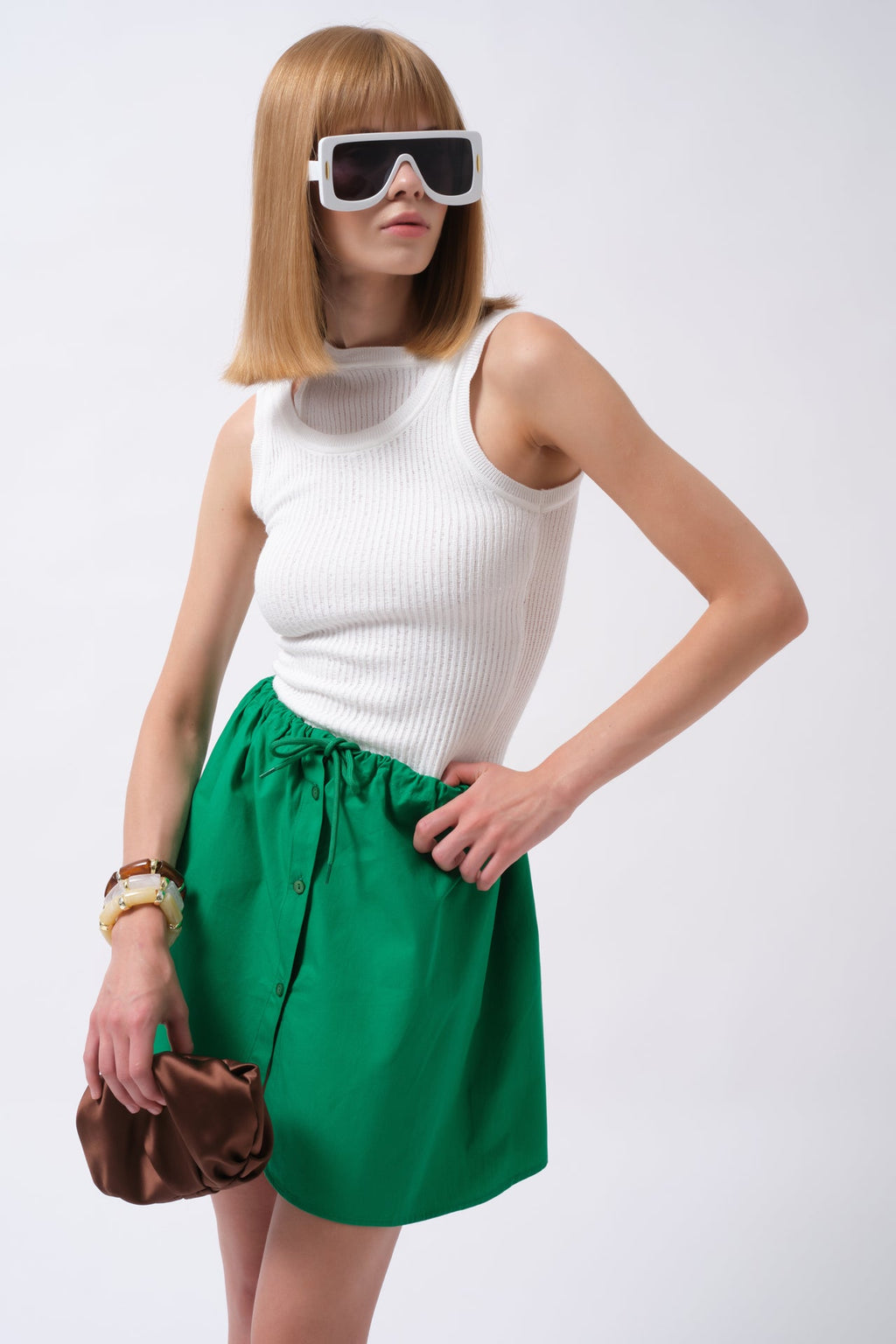 Cutout Ribbed White Blouse