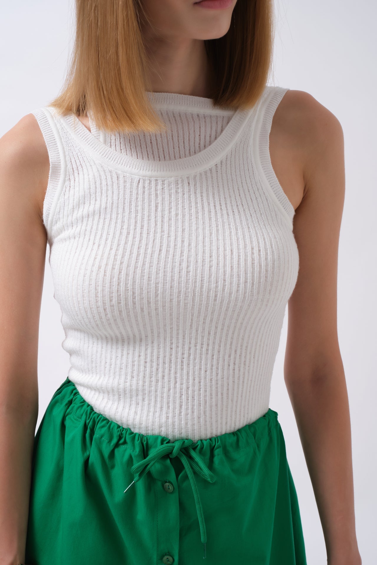 Cutout Ribbed White Blouse