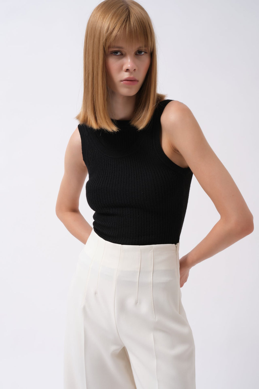 Cutout Ribbed Black Blouse
