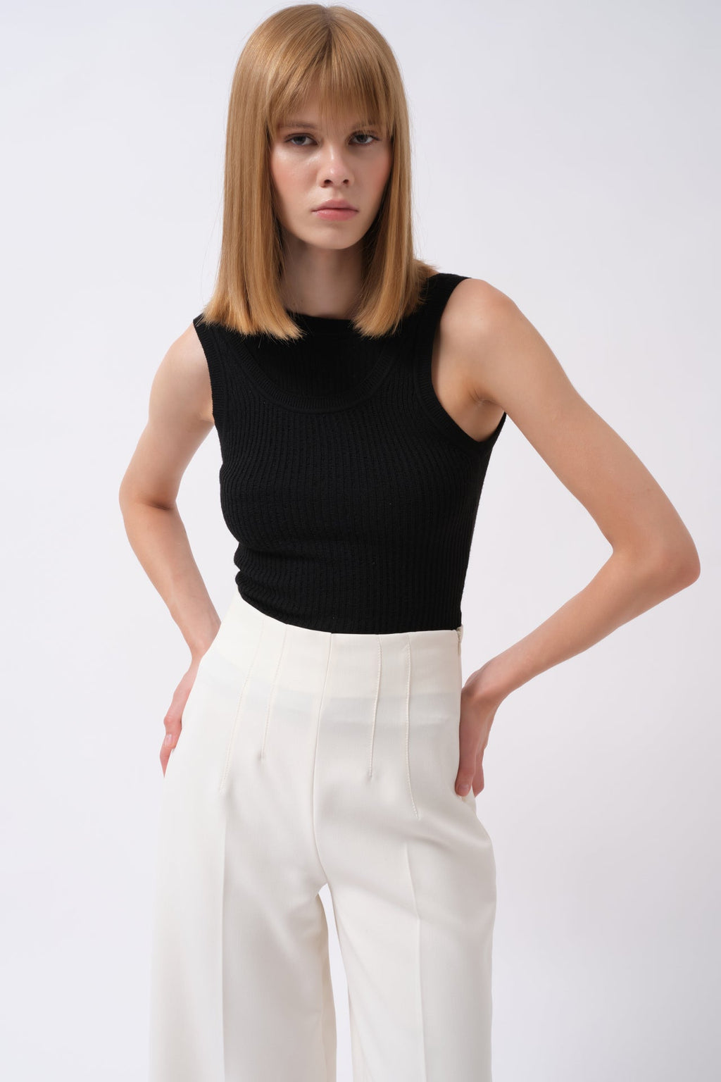 Cutout Ribbed Black Blouse