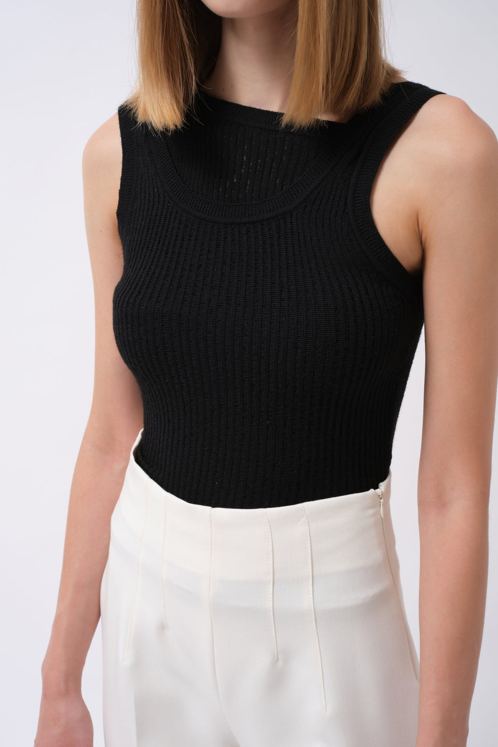 Cutout Ribbed Black Blouse
