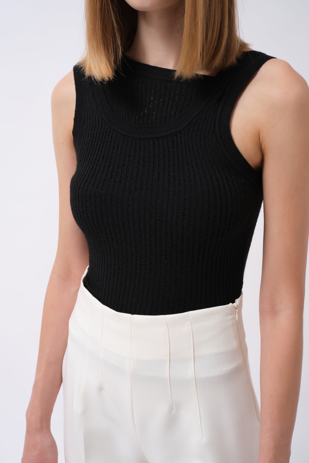 Cutout Ribbed Black Blouse