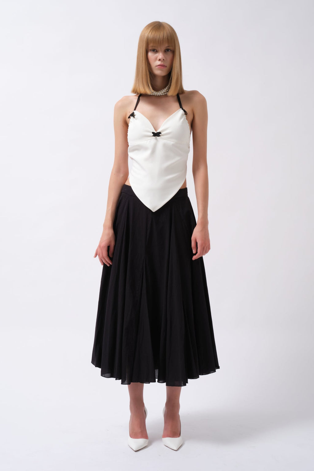 Front Ruched Detay Sirt Baglamali White Blouse