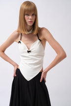 Front Ruched Detay Sirt Baglamali White Blouse