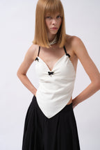 Front Ruched Detay Sirt Baglamali White Blouse