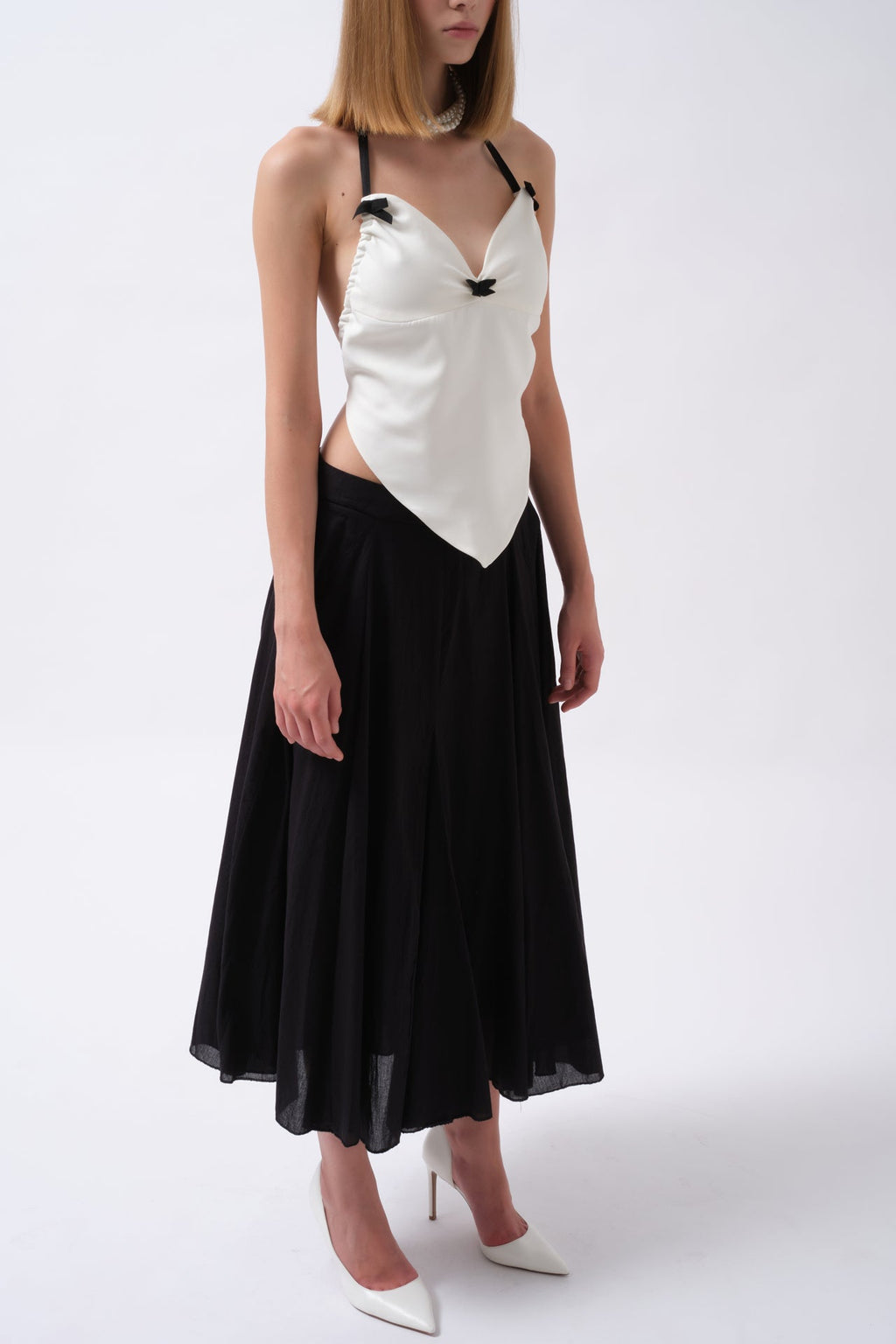 Front Ruched Detay Sirt Baglamali White Blouse
