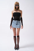 Sleevek Detay Strappy Black Tulle Blouse