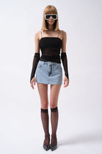 Sleevek Detay Strappy Black Tulle Blouse