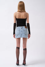 Sleevek Detay Strappy Black Tulle Blouse