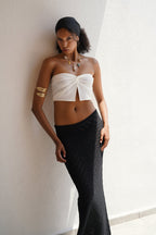 Strapless Knot Detay Ecru Blouse