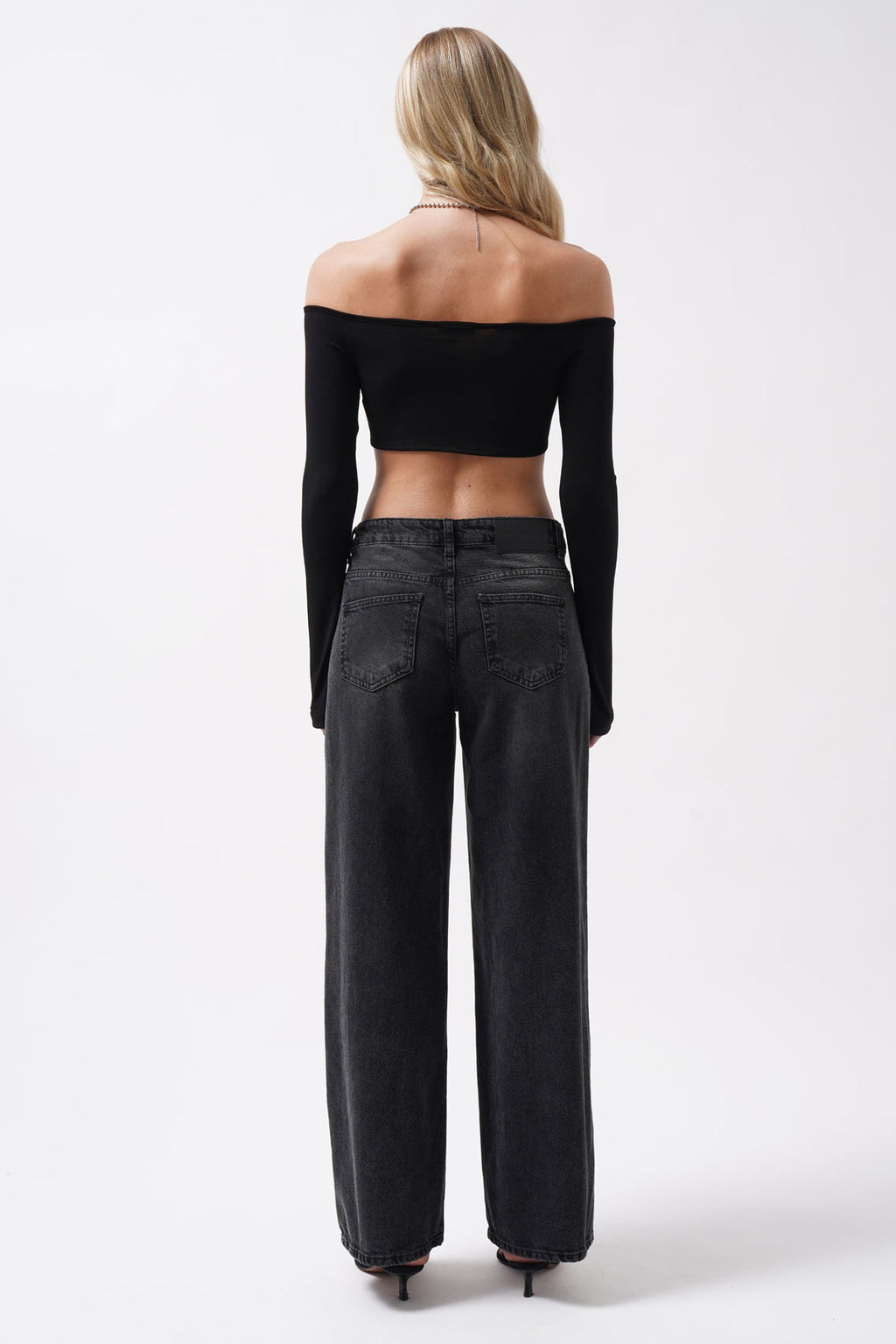 Boat Neck Adjustable Black Blouse