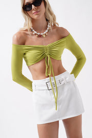 Boat Neck Green Blouse with Lift